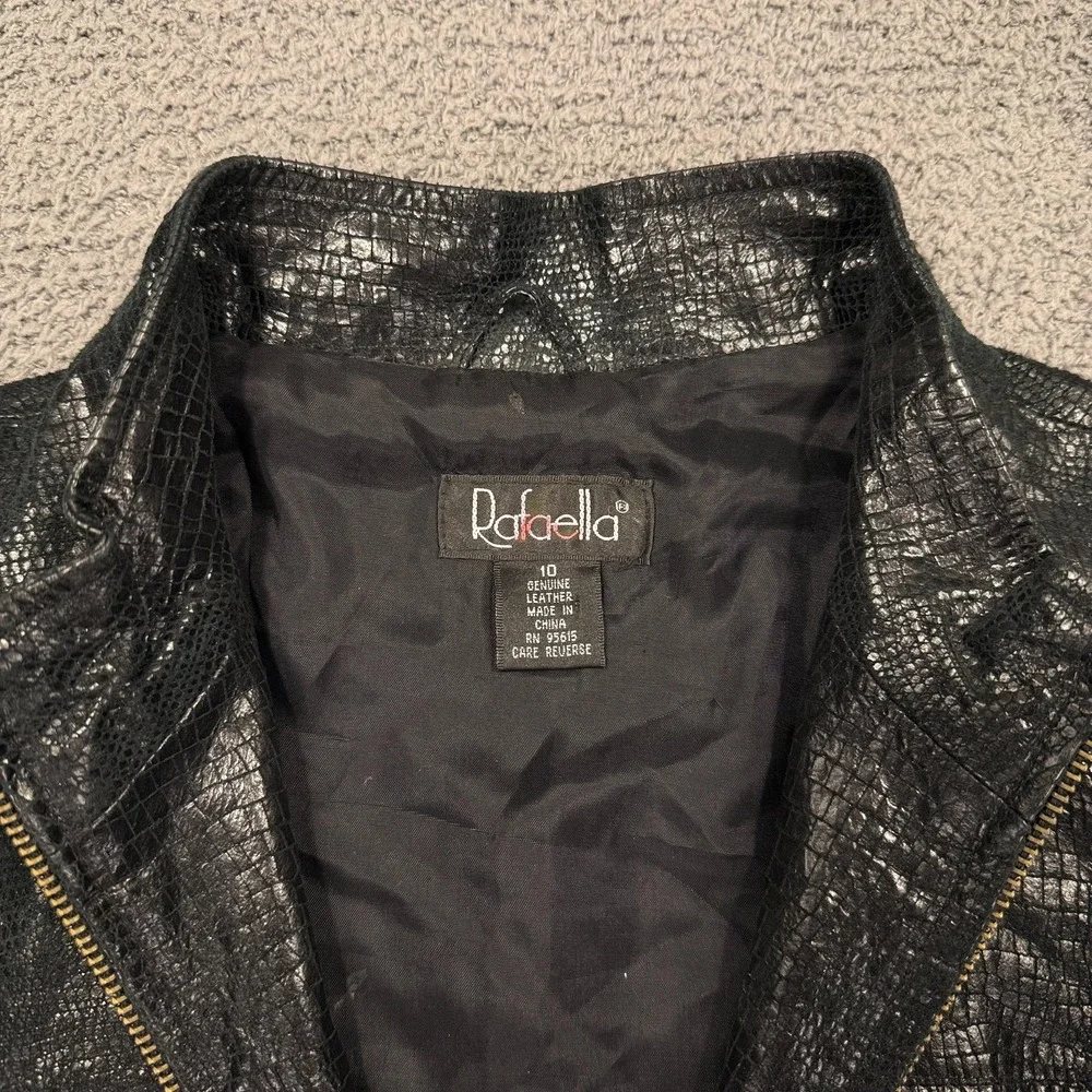 Rafaella Y2K Leather Jacket Womens 10 Black‎ Crocodile Embossed Zip Moto Biker
